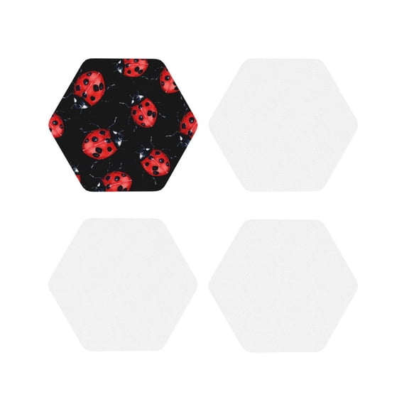 Fuzoiu Beautiful Red Ladybug Print Leather Coasters Set,Drink Coasters Set of 4,for Tabletop Protection, Durable PVC Coasters,Home Décor and Housewarming Gift-Hexagon