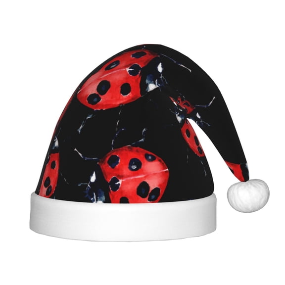 Fuzoiu Beautiful Red Ladybug Print Santa Hat Christmas Hat for kids,Santa Hats with Pompom, Unisex Xmas Holiday Hat for Christmas New Year Festive Party Supplies