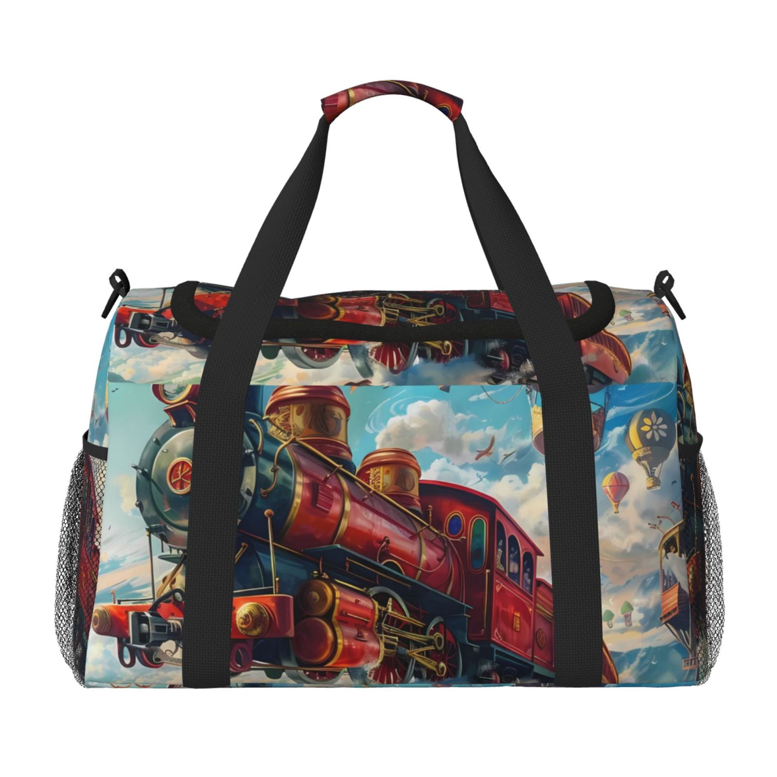 Fuzoiu Beautiful Red Train Hot Air Balloon Print Travel Duffle Bag,Carry On Tote Bags,Duffel Bag,Sport Gym Bag, Hospital Bag for Labor and Delivery, Overnight Bag,Luggage Bag