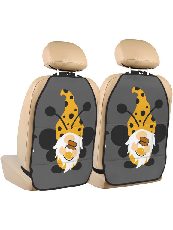 Bee Gnome With Sunflower Print 2 Pack Kick Mat Back Seat Protector With 3 Storage Pockets, Universal Car Seat Back Organizer For Kids Pets, Waterproof Backseat Protector For Most Car