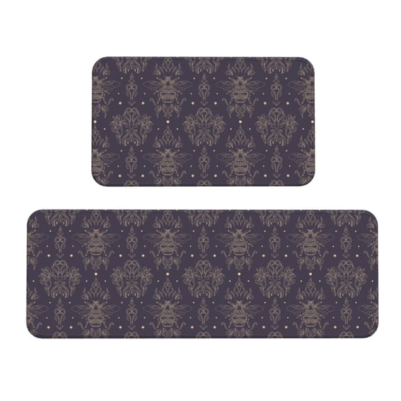 Fuzoiu Bee Print Kitchen Floor Mat 2 Sets,Kitchen Rugs and Mats,,Non Skid Waterproof Kitchen Floor Mat for Kitchen,Home Office,Sink,Laundry