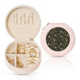 thumbnail image 1 of Fuzoiu Bee Print Portable Jewelry Box,Round Mini Leather Travel Jewelry Case,Small Travel Jewelry Organizer,Jewelry Holder for Ring Necklace Earring for Women Girls-Pink, 1 of 7