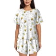 thumbnail image 1 of Fuzoiu Bee Print Women's Short-Sleeved Pajama Set,Lounge Sleepwear Set,Womens Pajama Sets 2 Piece,Button-Up Top and Shorts with Pockets-X-Large, 1 of 7