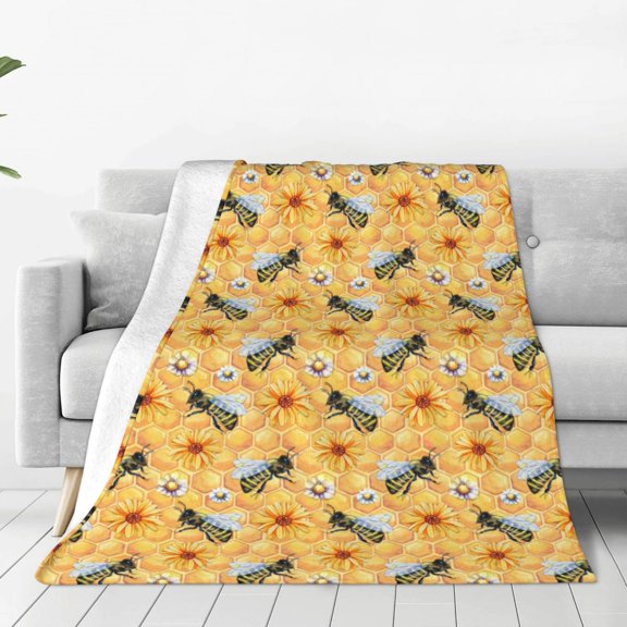 Fuzoiu Bee Wasp Print Ultra-Soft Micro Fleece Blanket,All Seasons Flannel Throw, Lightweight Blanket for Bed, Sofa, Couch, Movie Night, Camping, and Travel-80"x60"