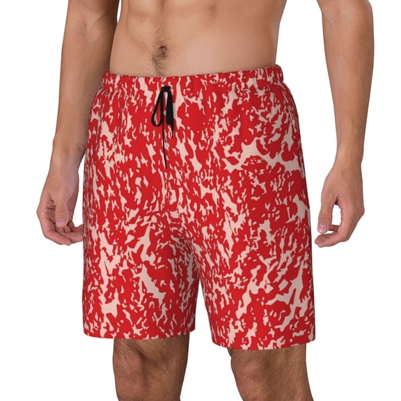 Fuzoiu Beef Print Men's Swim Shorts,Quick-Dry Double-Layer Swim Trunks,Board Trunks,Beach Shorts Swimwear Bathing Suits-3X-Large
