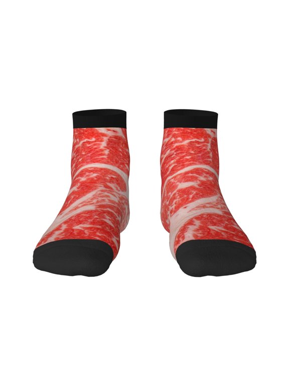 Beef Steaks Print Adult Socks, Crew Moisture-wicking Socks, Unisex Cushion Crew Socks,Casual Sports Ankle Socks