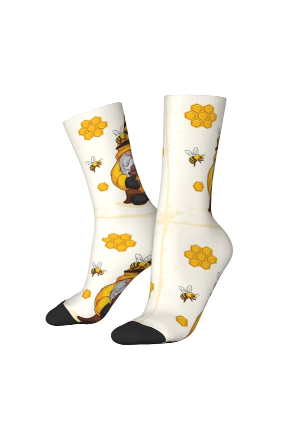 Beekeeper Gnome Holding A Glass Print Athletic Crew Socks for Men & Women,Casual Crew Socks,Above Ankle Crew Socks for Business, Casual