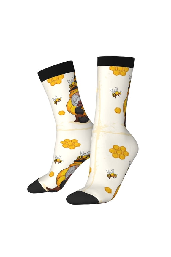 Beekeeper Gnome Holding A Glass Print Athletic Crew Socks for Men & Women,Casual Crew Socks,Above Ankle Crew Socks for Business, Casual