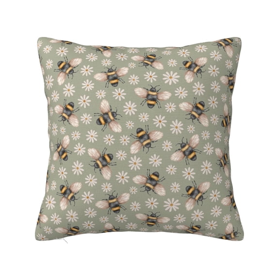 Fuzoiu Bees And Chamomile Print Square Pillow Cover,Hidden Zipper Design,Luxury Square Pillow Case, Throw Pillow,Couch Cushion-26"x26"