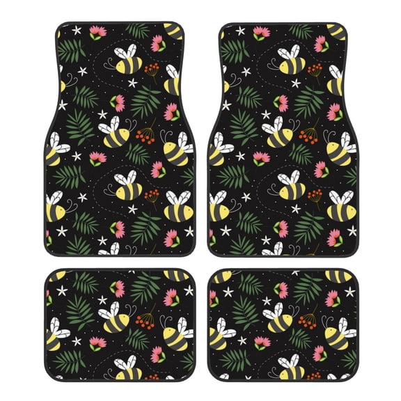 Fuzoiu Bees Print Carpet Floor Mats for Car,Car Foot Mat Set,Universal Fit 4 Piece Mat Pad Set,Fits Most Cars Trucks Vans Sedans SUV Auto Carpet Mat Se
