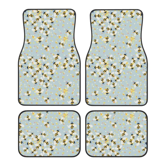 Fuzoiu Bees Print Carpet Floor Mats for Car,Car Foot Mat Set,Universal Fit 4 Piece Mat Pad Set,Fits Most Cars Trucks Vans Sedans SUV Auto Carpet Mat Se