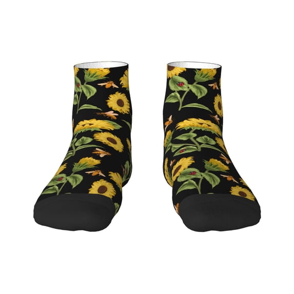 Fuzoiu Bees and Sunflowers Print Adult Socks, Crew Moisture-wicking Socks, Unisex Cushion Crew Socks,Casual Sports Ankle Socks