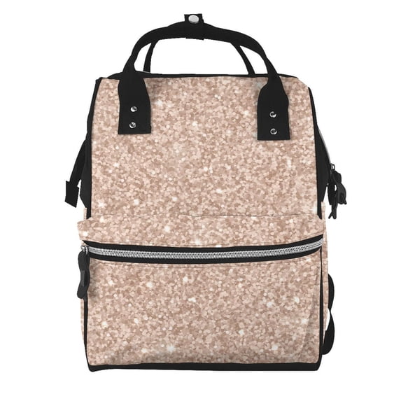 Fuzoiu Beige Sparkling Glitter Print Diaper Bag Backpack,Baby Essentials Travel Tote,Multi function Waterproof Diaper Bag, Travel Essentials Baby Bag - Unisex
