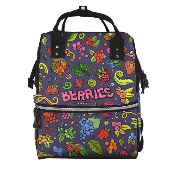 Fuzoiu Berry Fruits Print Diaper Bag Backpack,Baby Essentials Travel Tote,Multi function Waterproof Diaper Bag, Travel Essentials Baby Bag - Unisex