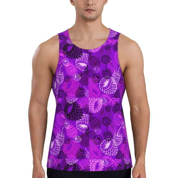 Fuzoiu Berry Raspberry Print Men's Workout Tank Tops,Sleeveless Gym Shirt Quick Dry,Fitness Bodybuilding T-Shirt,Muscle Athletic Workout Tee-3X-Large