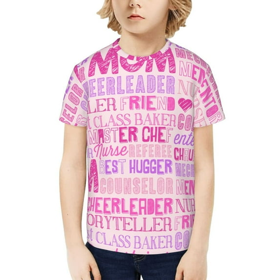 Fuzoiu Best Mom ever Print Boys' Casual T-Shirt,Crewneck Undershirts,Boys Athletic Shirt,Short Sleeve T-Shirts for Outdoor Play