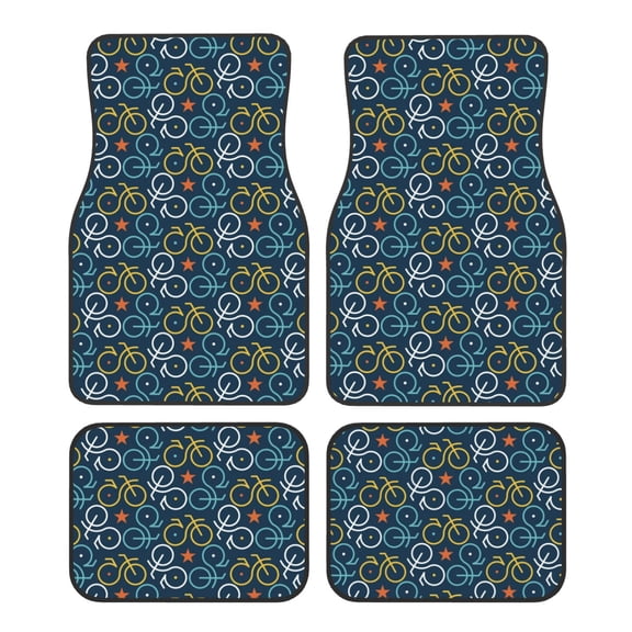 Fuzoiu Bicycle Colorful Print Carpet Floor Mats for Car,Car Foot Mat Set,Universal Fit 4 Piece Mat Pad Set,Fits Most Cars Trucks Vans Sedans SUV Auto Carpet Mat Se