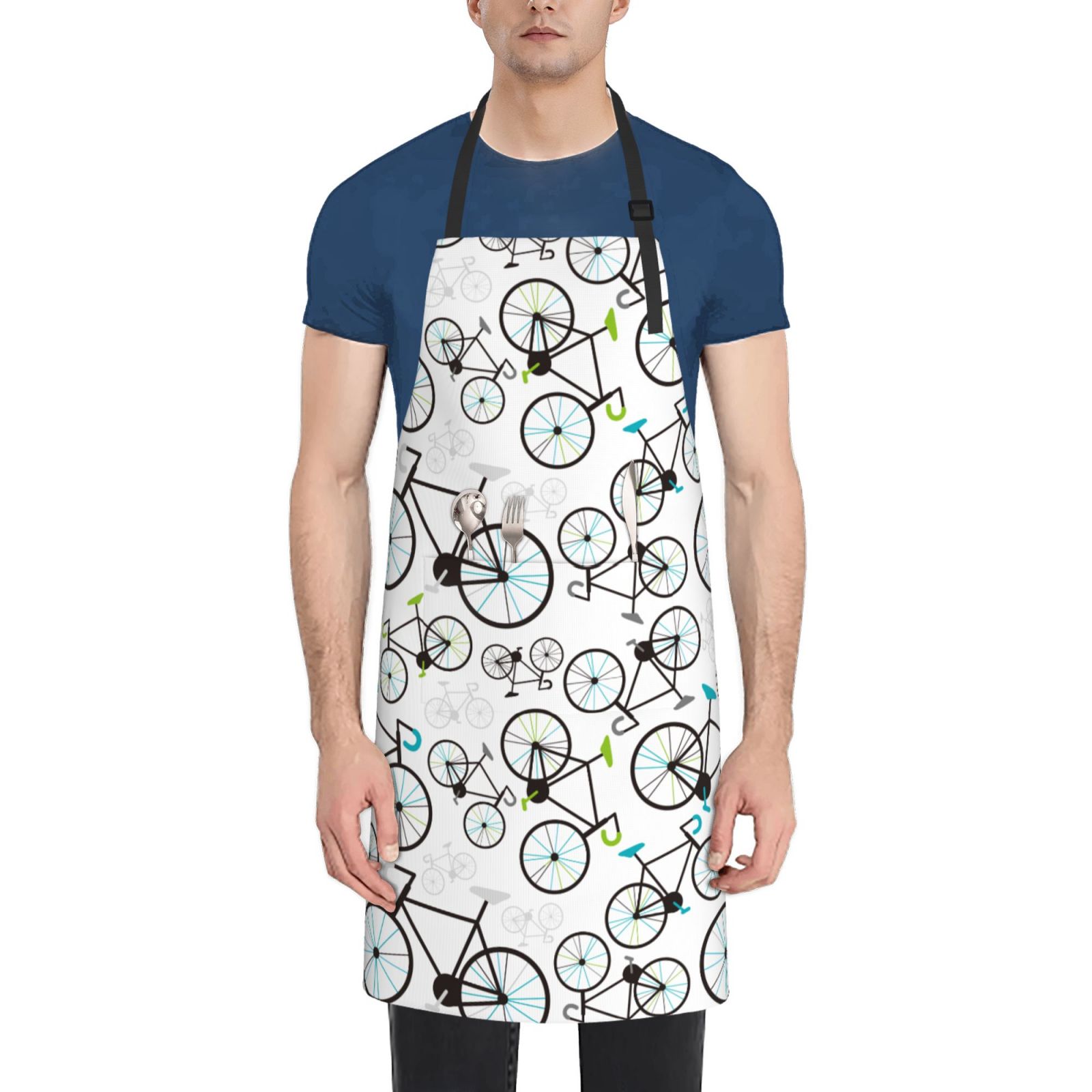 Fuzoiu Bicycle Print Adjustable Waterproof Apron with Pockets,Waterproof Apron for Cooking, Gardening, and Art Projects