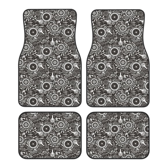 Fuzoiu Bicycles Parts Print Carpet Floor Mats for Car,Car Foot Mat Set,Universal Fit 4 Piece Mat Pad Set,Fits Most Cars Trucks Vans Sedans SUV Auto Carpet Mat Se