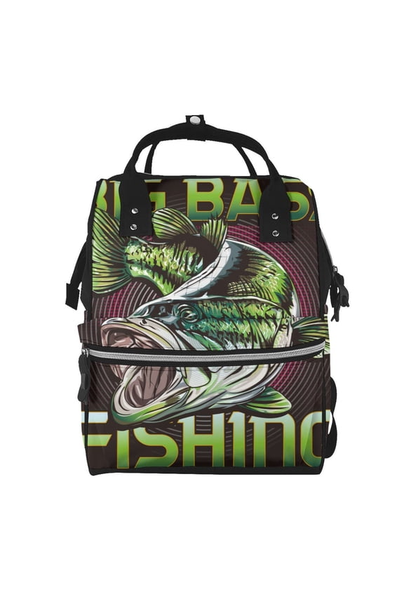 Big Bass Fish Print Diaper Bag Backpack,Baby Essentials Travel Tote,Multi function Waterproof Diaper Bag, Travel Essentials Baby Bag - Unisex