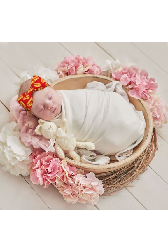 A Big Hot Dog Print Baby Bow Headband for Newborns, Baby Girl Head Wrap,Baby Shower Gift,Stretchy Hair Accessories for Newborn Infant Toddlers Kids