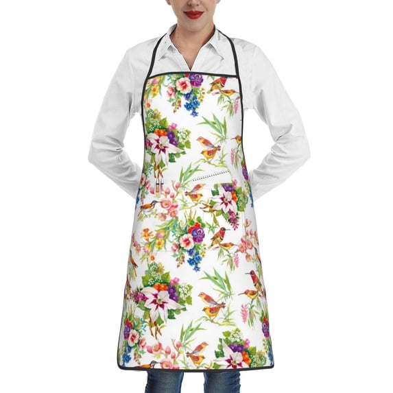 Fuzoiu Birds And Flowers Print Kitchen Cooking Aprons,Kitchen Cooking BBQ Aprons,Chef Apron with 2 Pockets for Men Women,Art Aprons for Painting Pottery Ceramics