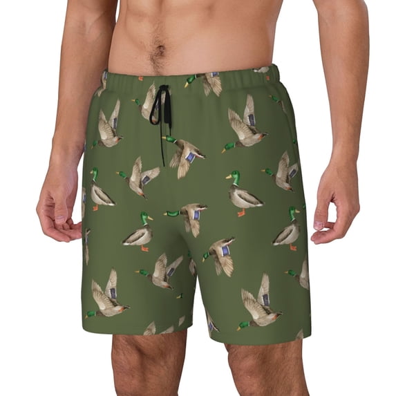 Fuzoiu Birds Wild Ducks Print Men's Swim Shorts,Quick-Dry Double-Layer Swim Trunks,Board Trunks,Beach Shorts Swimwear Bathing Suits-Large