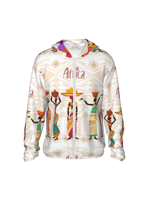 Black African Woman Print Unisex Sun Protection Hoodie,UPF 50+ Light Jacket,Full Zip Sun Protection Hoodie,Long Sleeve Sun Shirts,for Outdoor Activities-Large