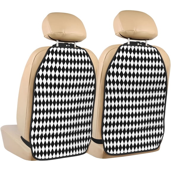 Fuzoiu Black And White Diamonds Print 2 Pack Kick Mat Back Seat Protector With 3 Storage Pockets, Universal Car Seat Back Organizer For Kids Pets, Waterproof Backseat Protector For Most Car