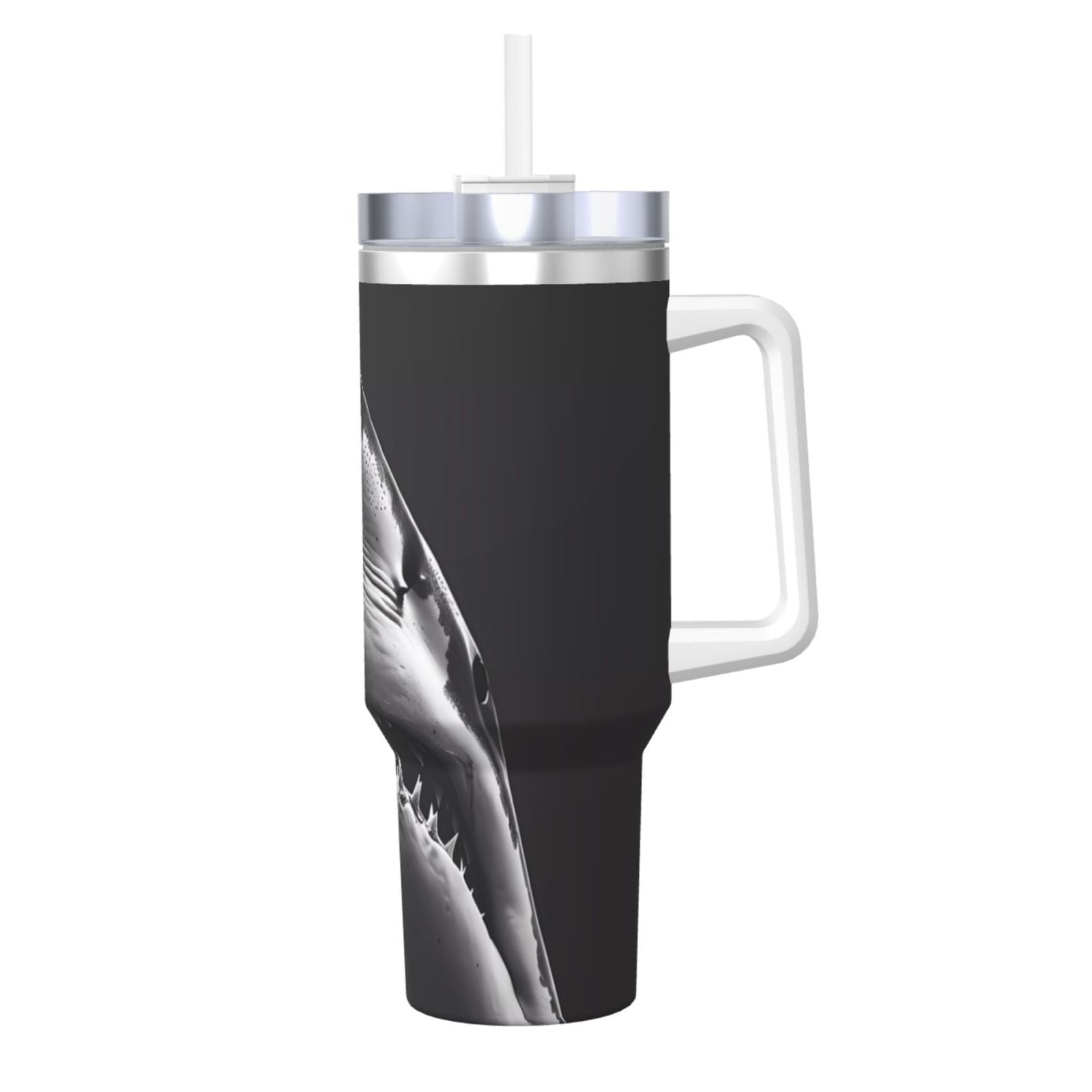 Fuzoiu Black And White Shark Print 40OZ Ice Bully Stainless Steel Insulated Cup with Handle and ...