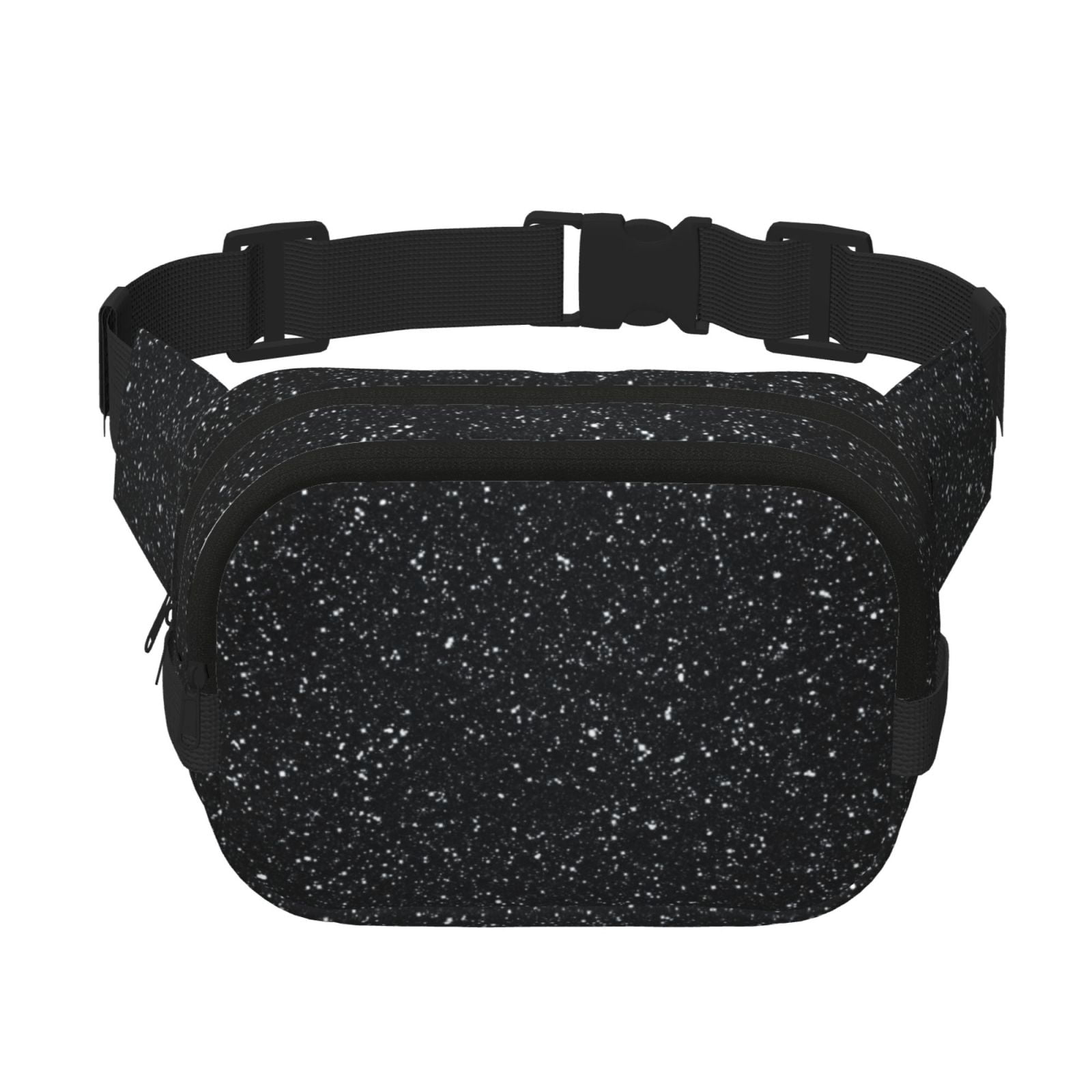 Fuzoiu Black Glitter Print Unisex Square Double Layer Waist Bag,Crossbody Fanny Pack Travel Workout Accessory