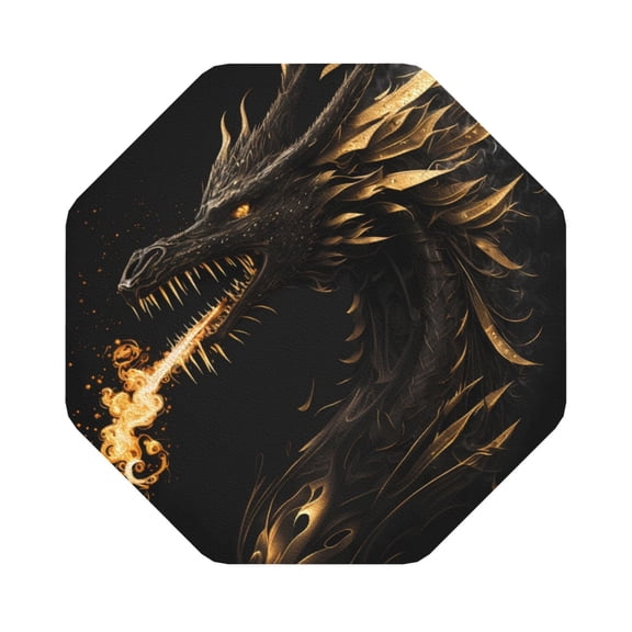 Fuzoiu Black And Gold Fire Dragon Print Leather Coasters Set,Drink Coasters Set of 6,for Tabletop Protection, Durable PVC Coasters,Home Décor and Housewarming Gift,Octagon