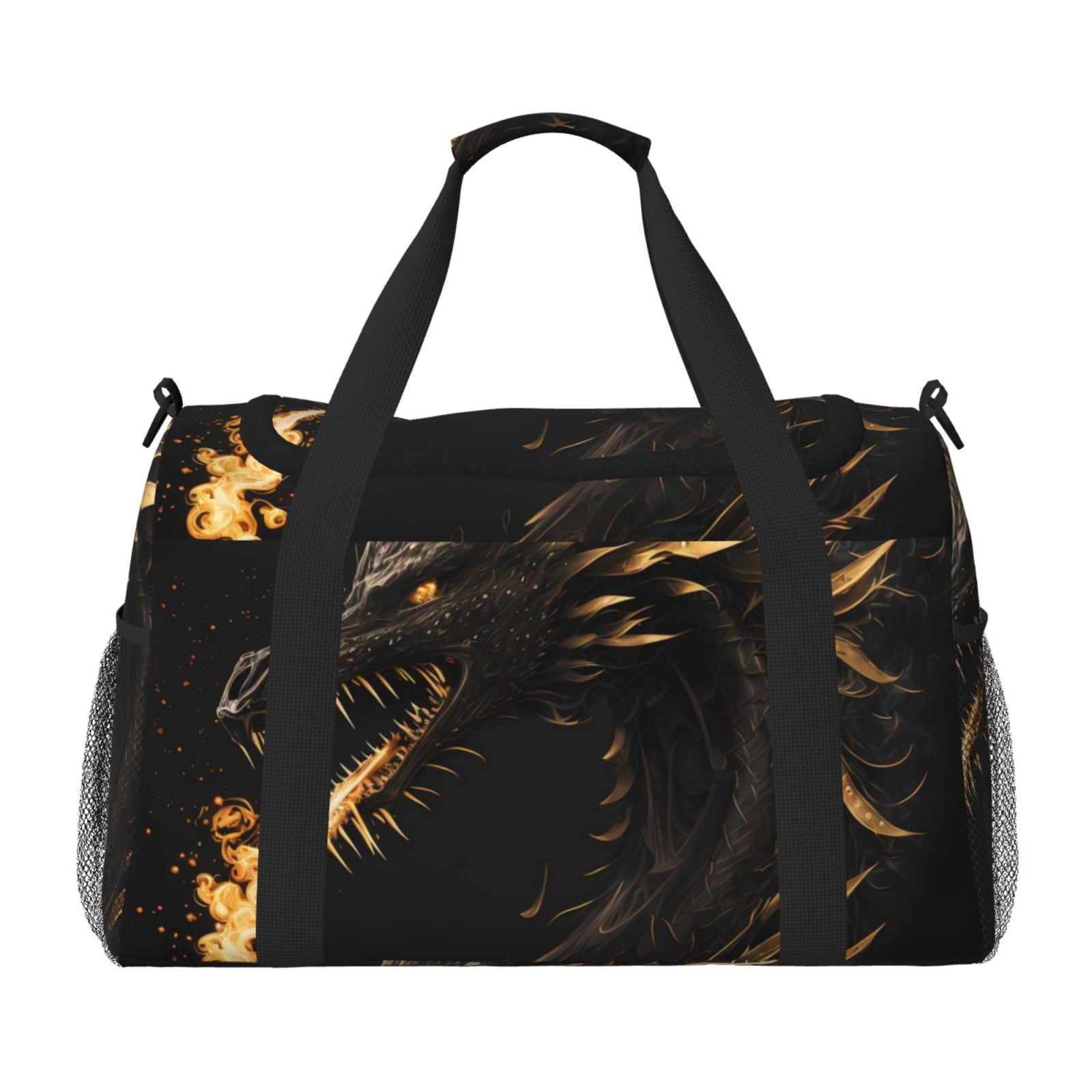 Fuzoiu Black And Gold Fire Dragon Print Travel Duffle Bag,Carry On Tote Bags,Duffel Bag,Sport Gym Bag, Hospital Bag for Labor and Delivery, Overnight Bag,Luggage Bag