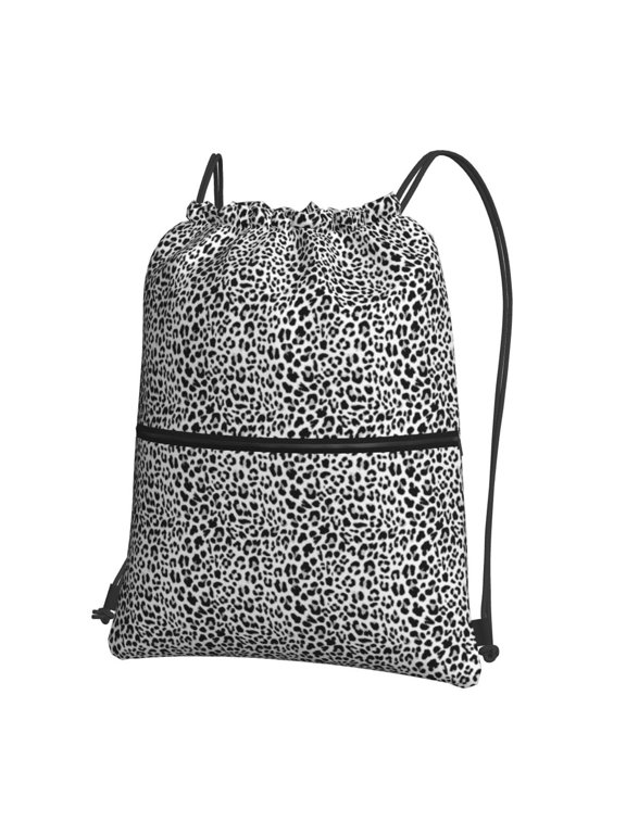 Black Leopard Print Drawstring Backpack Water Resistant String Bag Sports Sackpack Gym Sack for Men Women