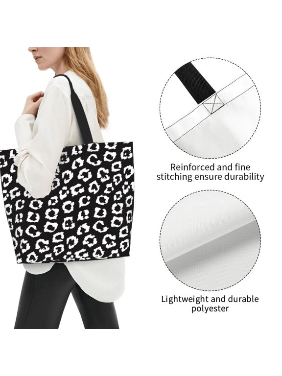 Fuzoiu Black Leopard Print Tote Bags for Women,Shoulder Bag, Gym Tote,Top Handle Ladies Shoulder Bags for Work Beach Travel and Shopping Grocery