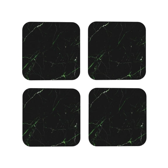 Fuzoiu Black Marble Print Leather Coasters Set,Drink Coasters Set of 4,for Tabletop Protection, Durable PVC Coasters,Home Décor and Housewarming Gift-Square