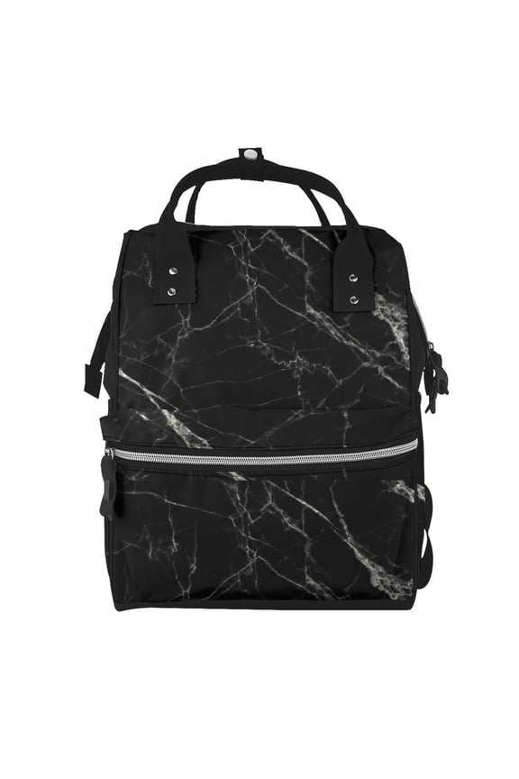Black Marble Texture Abstract Print Diaper Bag Backpack,Baby Essentials Travel Tote,Multi function Waterproof Diaper Bag, Travel Essentials Baby Bag - Unisex