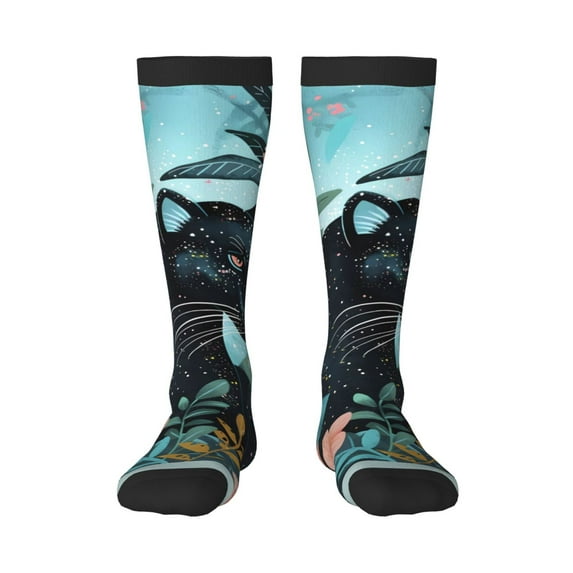 Fuzoiu Black Panther Floral Illustration Print Adult Stockings,Crew Socks,Unisex Fashion Socks, Casual Sports Socks,Comfortable Crew Socks for Everyday Wear and Sports