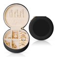 thumbnail image 1 of Fuzoiu Black Print Portable Jewelry Box,Round Mini Leather Travel Jewelry Case,Small Travel Jewelry Organizer,Jewelry Holder for Ring Necklace Earring for Women Girls-Black, 1 of 7