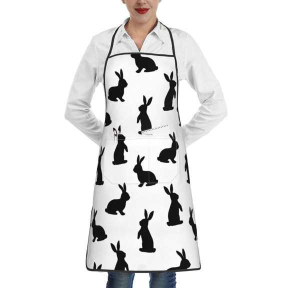 Fuzoiu Black Rabbit Print Kitchen Cooking Aprons,Kitchen Cooking BBQ Aprons,Chef Apron with 2 Pockets for Men Women,Art Aprons for Painting Pottery Ceramics