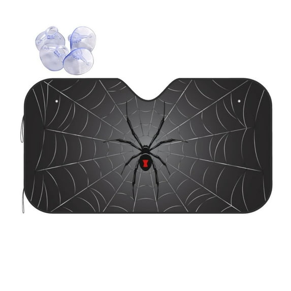 Fuzoiu Black Spider On Web Print Car Windshield Sun Shade,Block Uv Rays Sunshade,Foldable Front Window Sun Visor Protector for Car,SUV,Truck-Keep Vehicle Cool-Black Spider On Web