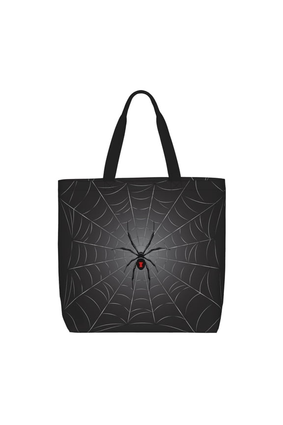 Black Spider On Web Print Durable Tote Bag,Shoulder Bag with Zipper Closure,Casual Tote's Handbag,for Daily Use, Shopping, School, Work