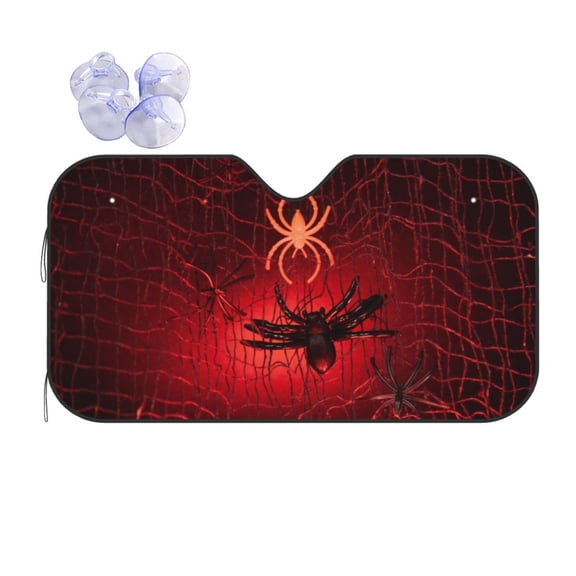 Fuzoiu Black Spider Web With Spiders Print Car Windshield Sun Shade,Block Uv Rays Sunshade,Foldable Front Window Sun Visor Protector for Car,SUV,Truck-Keep Vehicle Cool-Black Spider Web With Spiders