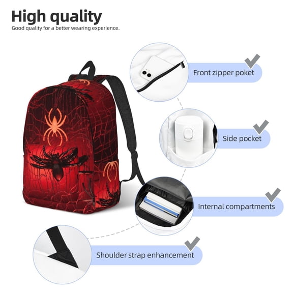 Fuzoiu Black Spider Web With Spiders Print Canvas Backpack,Lightweight Travel Daypack,School Backpack Purse for Women Men, Casual Aesthetic Backpack