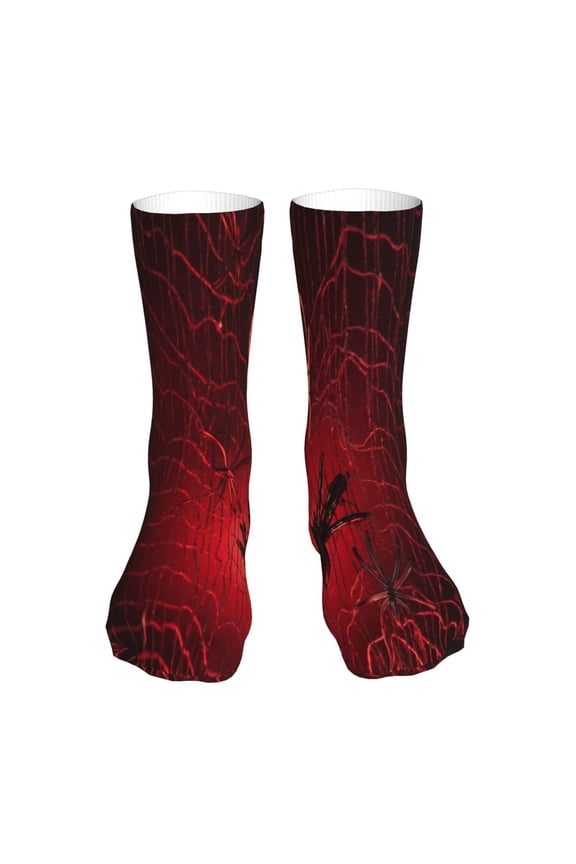 Black Spider Web With Spiders Print Crew Socks,Casual Athletic Gym LightWeight Thin Socks,Casual Crew Socks for Men Woman,Calf Length Crew Socks