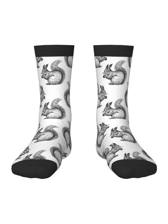 Black Squirrel Print Kids Socks For Boys Girls,Grip Crew Socks with Non Slip,Lightweight Stretch Crew Socks,Toddlers Crew Boot Socks