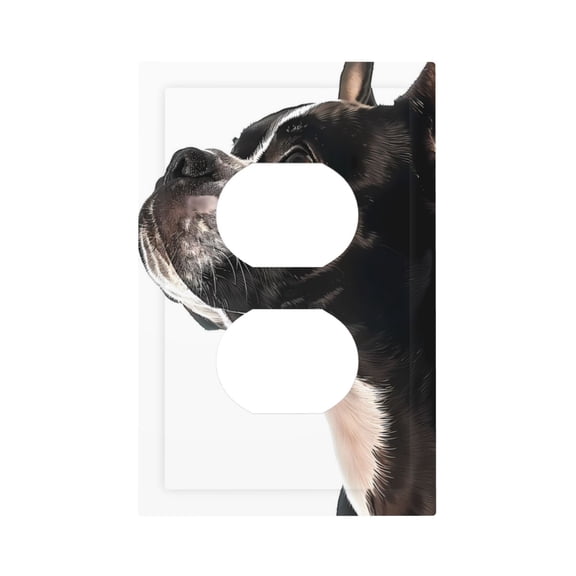 Fuzoiu Black And White Boston Terrier Print Single Duplex Outlet Cover Plate, Light Switch Cover, for Receptacle Light Switch, Switch Cover Decorative Wallplate-Style S