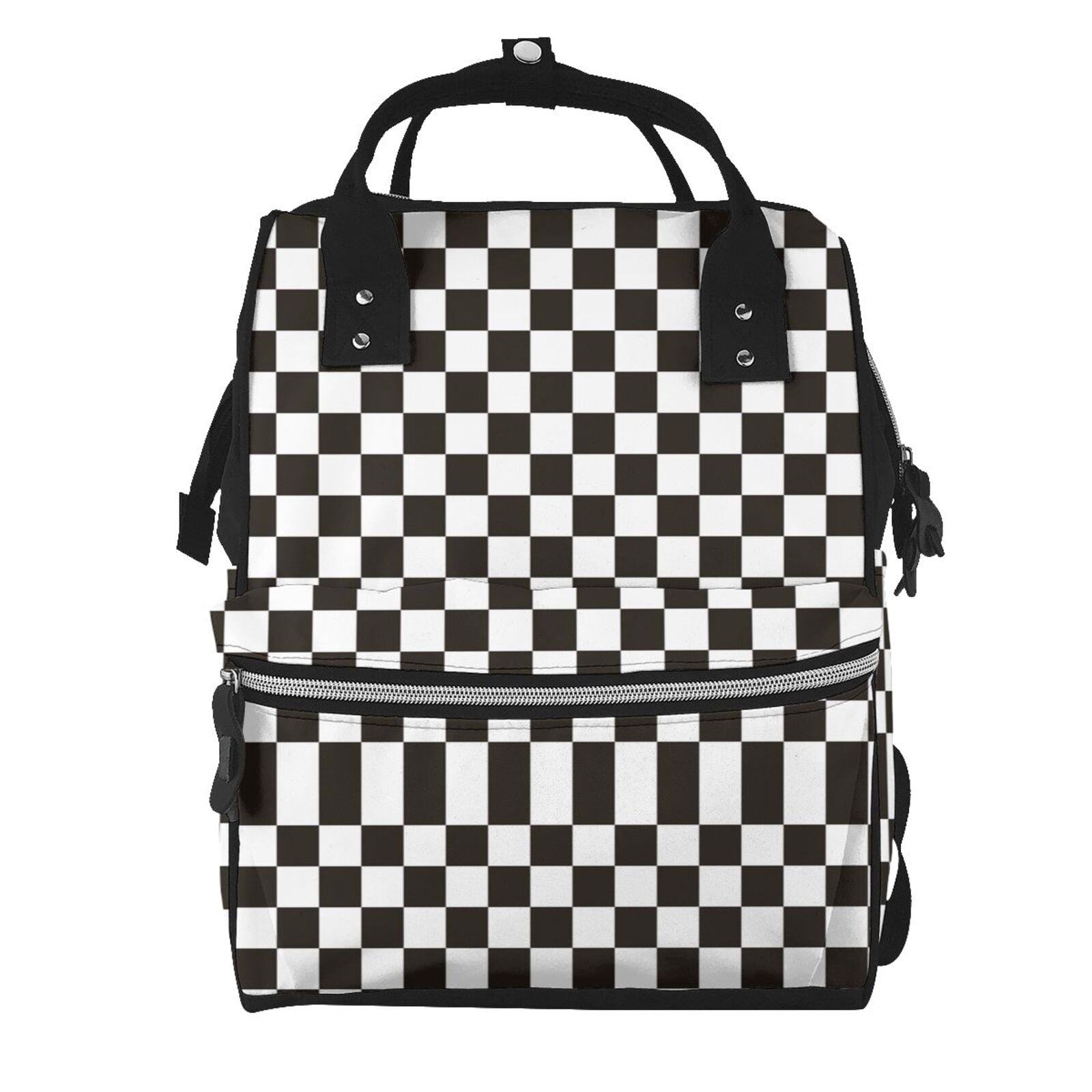 Fuzoiu Black and White Checkerboard Print Diaper Bag Backpack,Baby Essentials Travel Tote,Multi function Waterproof Diaper Bag, Travel Essentials Baby Bag - Unisex