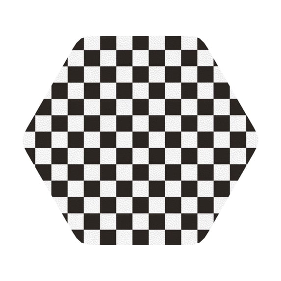 Fuzoiu Black and White Checkerboard Print Leather Coasters Set,Drink Coasters Set of 6,for Tabletop Protection, Durable PVC Coasters,Home Décor and Housewarming Gift,Hexagon