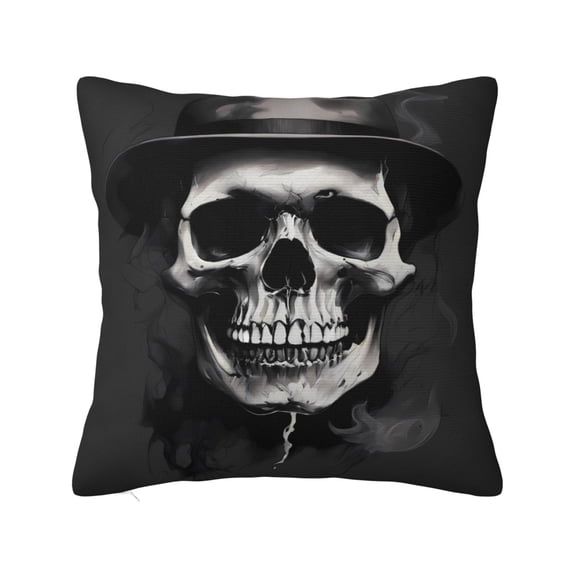 Fuzoiu Black White Hat Skull Print Square Pillow Cover,Hidden Zipper Design,Luxury Square Pillow Case, Throw Pillow,Couch Cushion-20"x20"